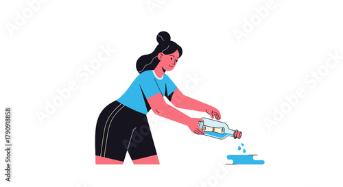Woman Releasing Message Bottle on Black Background Illustration Artwork