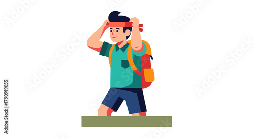 Young Hiker Ready To Explore New Places and Adventures in Vivid Colorful Illustration