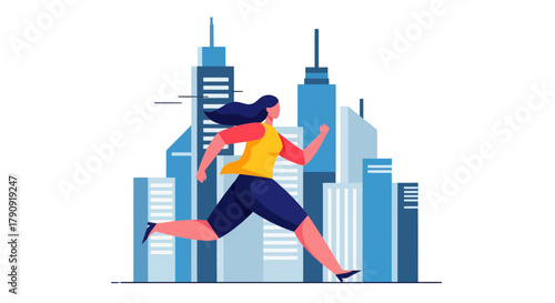 Woman Running Through City, Achieving Goals And Overcoming Challenges Swiftly