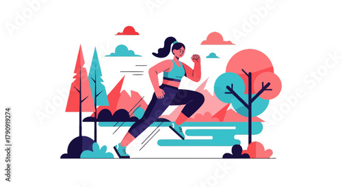 Woman Running Through The Landscape For Fitness And To Achieve Physical Well-being