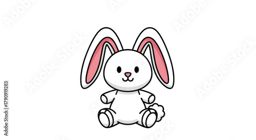 Cute plush bunny with pink ears and a fluffy tail on a light blue background