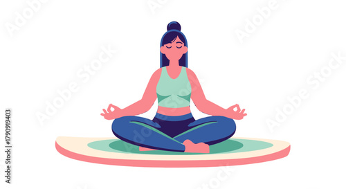 Zen Female Meditating, Practicing Yoga, Achieving Mental Equilibrium and Spiritual Peace