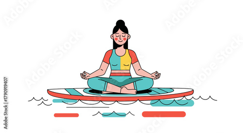 Zen Female Meditating On Floating Paddleboard, Embrace Tranquility And Find Inner Peace