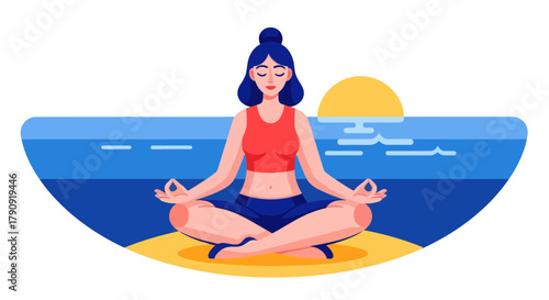 Zen Woman Meditating at Sunset Beach: Tranquility, Solitude, and Peace of Mind