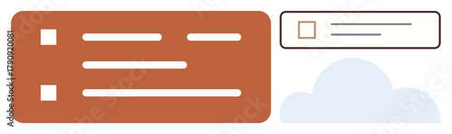 List interface, checkboxes, cloud, and text symbolizing organization, productivity, digital tools, collaboration. Ideal for workflow, goal setting progress tracking data access teamwork flat