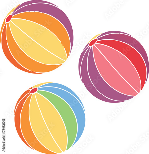 Vibrant beach balls in playful arrangement evoke summer fun and outdoor recreation perfect for holiday promotions and party designs