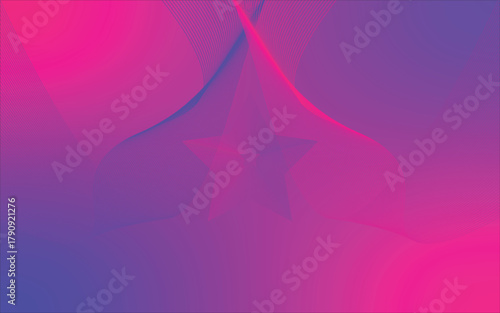 Abstract star design, flowing wave patterns, vibrant gradient background, purple pink blue hues, dynamic digital art, vector illustration, geometric symmetry
