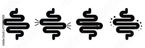 Human Intestine Vector Icon Set – Digestive System, Gut, Bowel, and Colon Line and
 Silhouette Medical Illustration
