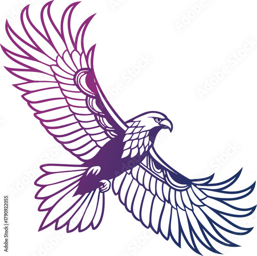 Dynamic eagle soaring with powerful wings in vibrant gradient colors perfect for modern logo designs and branding, symbolizing freedom and strength