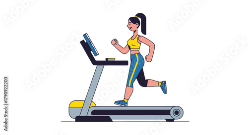 Woman Exercising On The Treadmill For Physical Health And Fitness At Gym