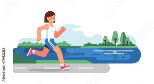 Woman Exercising While Running In The Park, Showing An Active And Healthy Lifestyle