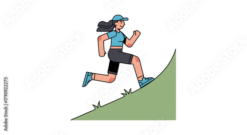 Woman Exercising While Running Up A Hill Against A Black Background