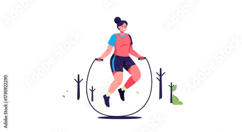 Woman Exercising With Jumping Rope in Graphic Style Against a Dark Backdrop