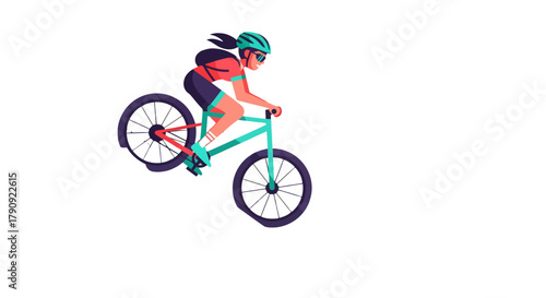 Woman Cycling With Mountain Bike Against The Black Backdrop Doing Extreme Sport