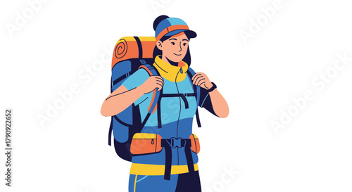 Woman Hiker with Backpack Prepared For Adventures and Explorations on Mountains Paths