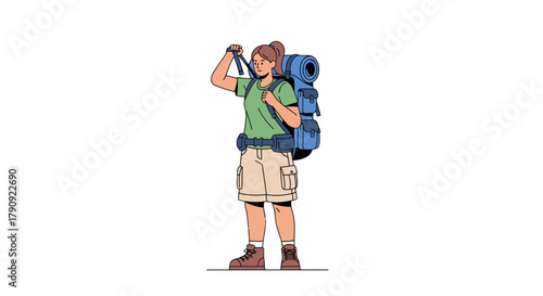 Woman Hiker with Backpack Prepared For Trek, Ready to Discover The World Outdoors Adenture