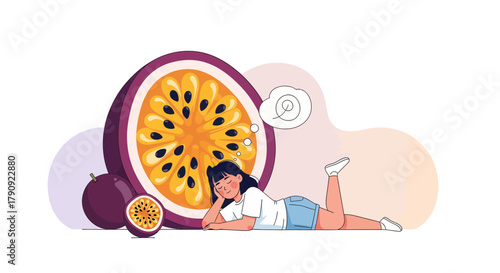 Woman Dreaming Of Passion Fruit: A Sweet, Tropical Paradise Illustration