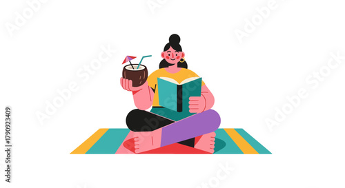 Woman Enjoying A Refreshing Beverage While Reading A Book In A Relaxing Environment