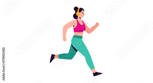 Woman Jogging With Headphones On a Black Background and Sportswear