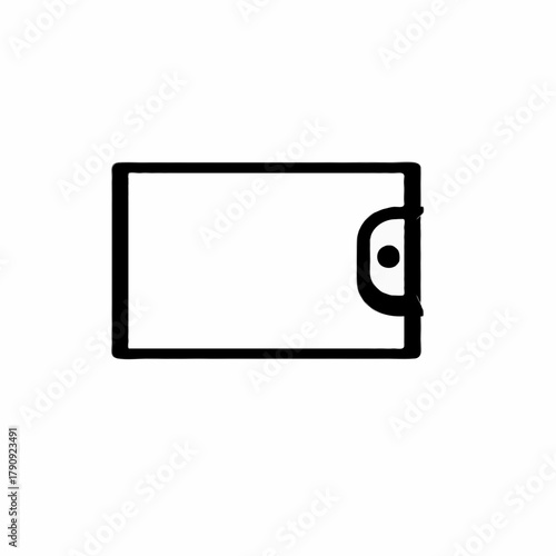 Illustration of a simple black and white wallet with a snap closure on the right side view icon