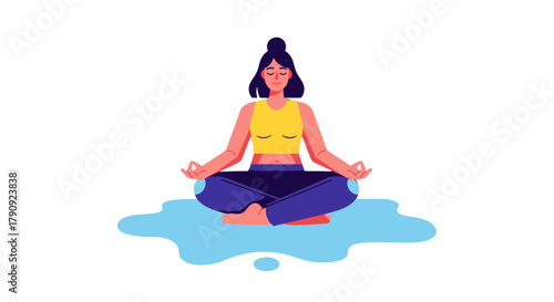 Woman Meditating In Lotus Position For Inner Peace And Mindfulness Illustration