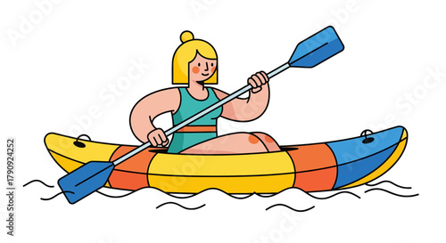 Woman Paddling Kayak Across Dark Water Depicting Water Sports And Recreation