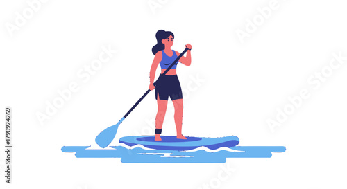 Woman Paddling On A Stand Up Paddleboard Isolated Against A Black Background