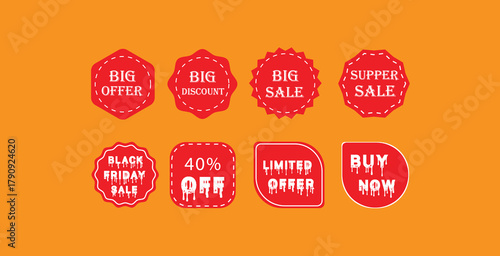 Red Sale Badge and Sticker Set. Big Offer, Black Friday, Limited Discount Collection