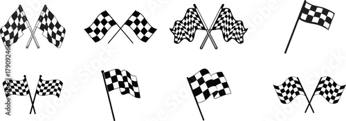 finish flag icon vectorCrossed checkered 3d race flags representing motorsport finish line for car rally isolated on white background. Chequered texture with start at motor road. Waving flag and winni