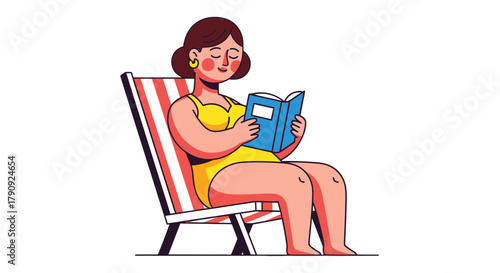 Woman Enjoying Reading A Book While Relaxing On A Beach Chair With Black Dark Background
