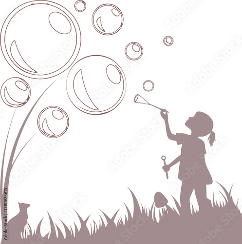 Joyful child creating magical bubbles on a sunny day, embodying childhood wonder and carefree moments