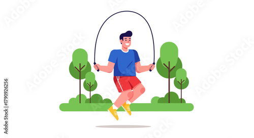 Vibrant Illustrated Display of Engaging Fitness Activities in Delightful Outdoor Landscape