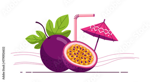 Vibrant Illustration of Passion Fruit, a Tropical Delight for Refreshment and Enjoyment