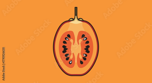 Vibrant Illustrated Slice Of A Tamarillo Fruit Depicting Its Internal Structure And Hues