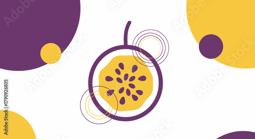 Vibrant Passion Fruit Slice Graphic Design with Geometric Shapes Minimalist Art