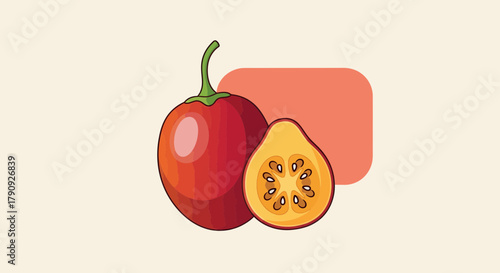 Vibrant Illustrated Tamarillo: Fresh Fruit Duo in Colorful Minimalist Design
