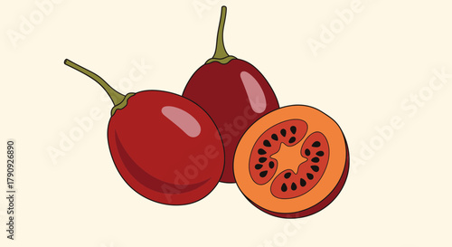 Vibrant Illustrated Tamarillo Fruits Depicted, Showcasing Freshness and Culinary Diversity