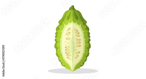 Vibrant Illustration of a Bitter Melon Fruit Section on a Clean White Background