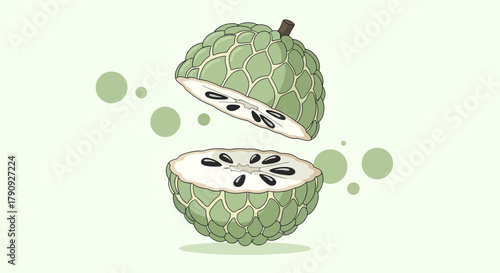 Vibrant Illustration of a Freshly Sliced Custard Apple, Ready To Be Enjoyed