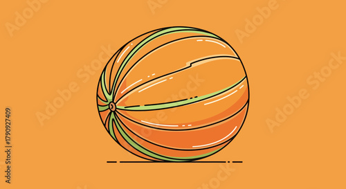 Vibrant Illustration Of A Juicy Cantaloupe On A Warm Orange Background