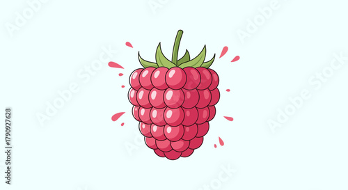 Vibrant Illustration of a Sweet Raspberry with Juice Splashes on Soft Pastel Background