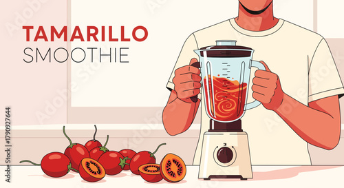 Vibrant Illustration of a Tamarillo Smoothie Creation with Fresh Ingredients