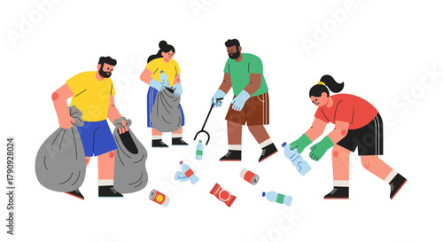 Volunteers Collaborating And Clearing Trash For Environment Protection Campaign