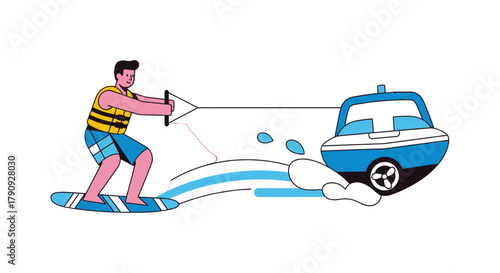 Wakeboarding Fun: Vibrant Illustration Of Sport And Recreational Water Activity
