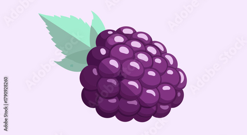Vibrant Illustration Of Fresh Blackberries With Green Leaf Against a Pastel Background