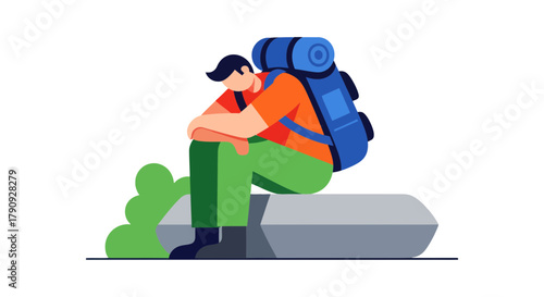 Weary Hiker Takes A Moment To Rest While Contemplating The Path Ahead Journey