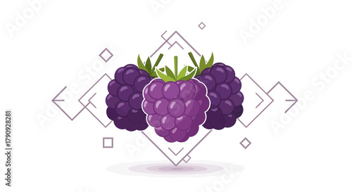 Vibrant Illustration of Fresh Blackberries with Geometric Modern Background for Design