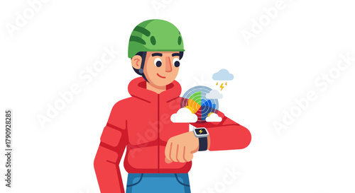 Weather Forecast Concept Depicted Man Wearing Helmet Displays Weather Information