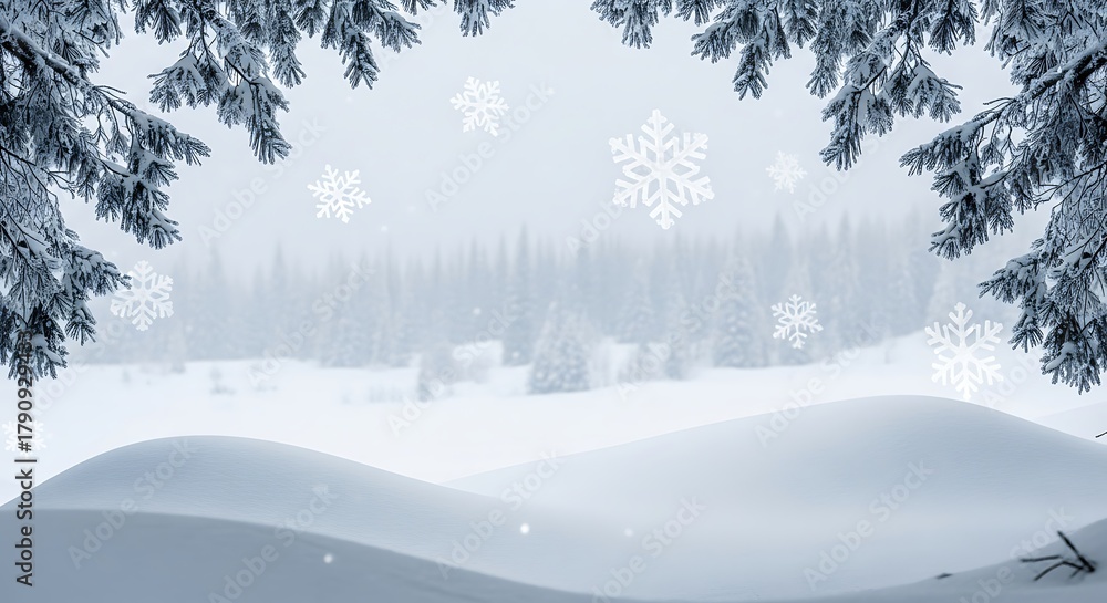 Fototapeta premium Snow winter landscape with falling snowflakes