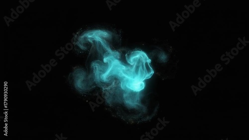 Ethereal Aqua Soul Wisp Drifting on Black